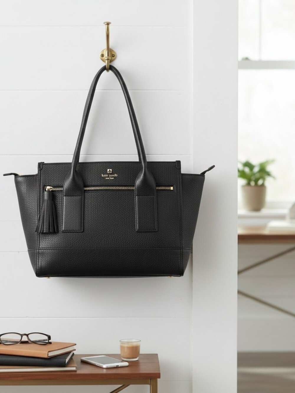 Kate Spade Southport Avenue Oden Black Pebbled Leather Tote Bag